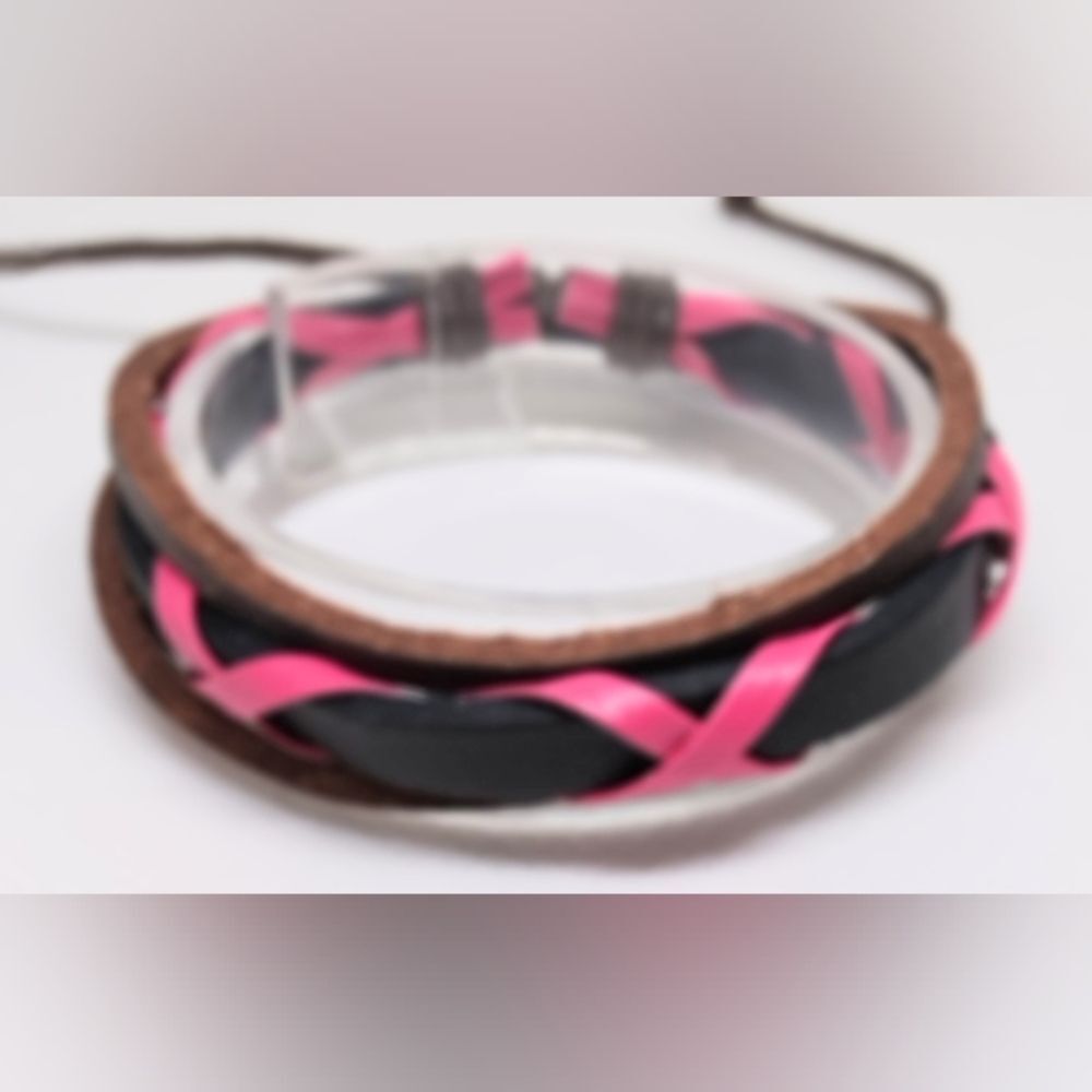 Men's leather bracelet layered black new e96